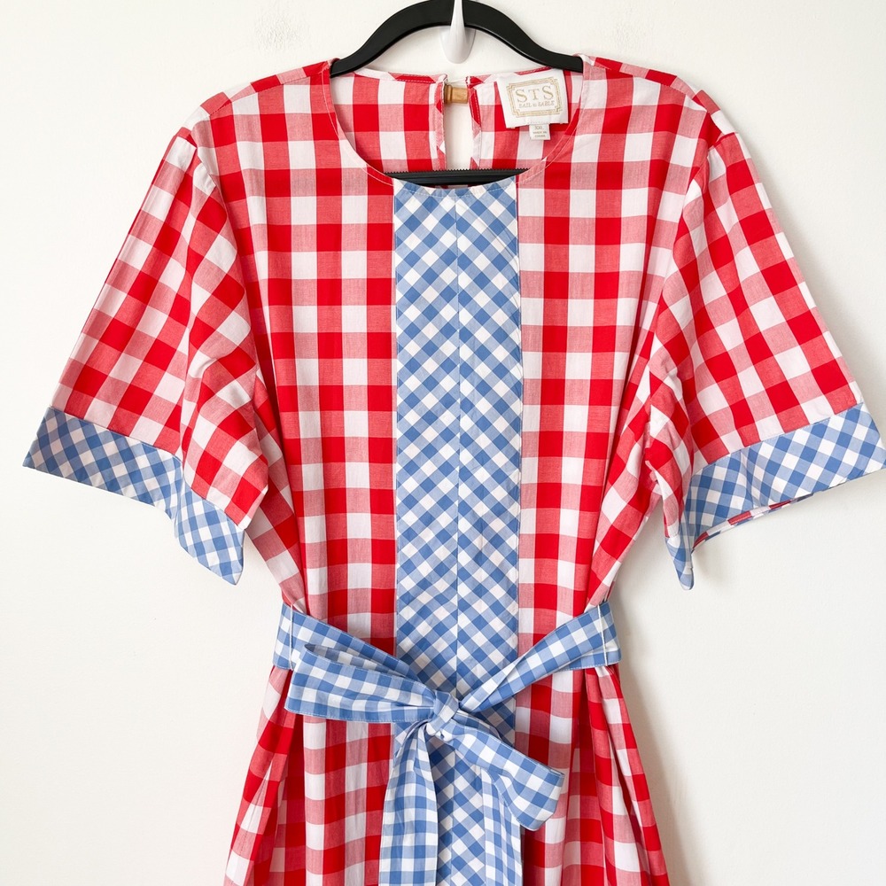 Sail to Sable x Pencil & Paper Co Gingham Caftan Midi Dress Womens XXL Red Blue - Picture 3 of 15
